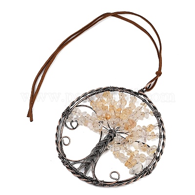 Подвесные украшения из латуни и натурального желтого кварца HJEW-Z007-05R-08-1