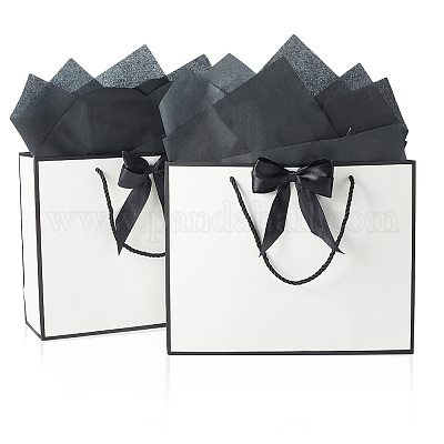 2 шт. прямоугольные бумажные подарочные пакеты с ручками для хранения и лентами ABAG-SP0001-05E-1