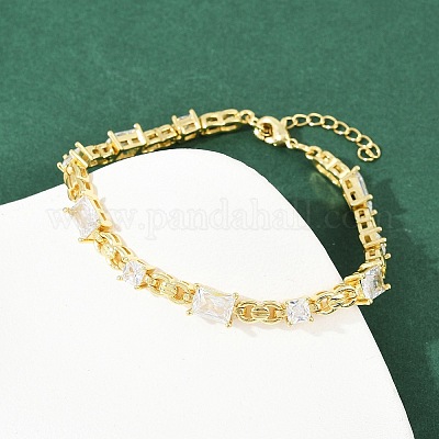 Латунные браслеты с микропаве из прозрачных кубических цирконий для женщин BJEW-F504-06G-1