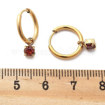 Серьги-кольца из нержавеющей стали 304 с ионным покрытием (IP) и микропаве из кубического циркония STAS-R004-02G-01-1