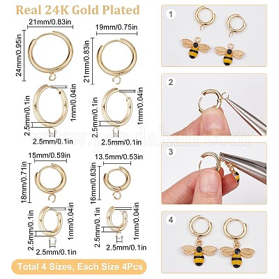 16 шт. 4 размера 201 нержавеющая сталь фурнитура для сережек-колец STAS-SC0004-67G-1