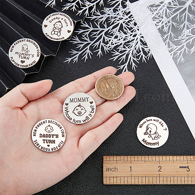 CREATCABIN 5Pcs 5 Style Stainless Steel Commemorative Coins, Double Sided,  Flat Round with Pattern, Mixed Patterns, 29.5x1.5mm, 1pc/style