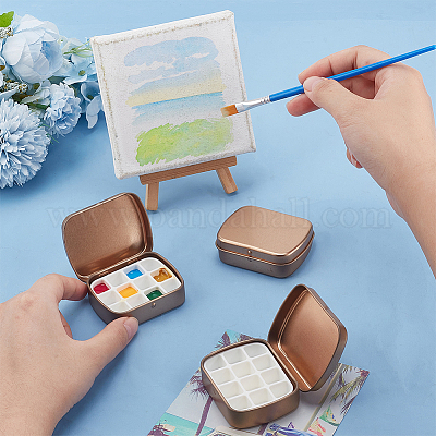 Прямоугольные железные жестяные банки с 12-решетчатыми пластиковыми пустыми кюветами для акварельных красок CON-PH0003-12-1