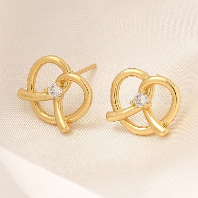Серьги-гвоздики в форме сердца из латуни с микропаве из прозрачного кубического циркония EJEW-H143-17G-1