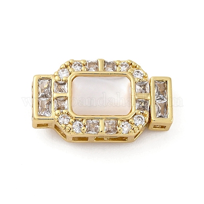 Прямоугольные застежки-коробочки из латуни с микропаве из прозрачного кубического циркония KK-G505-36G-02-1