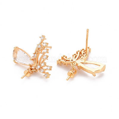 Серьги из латуни с микропейвом и прозрачным фианитом KK-T062-224G-NF-1