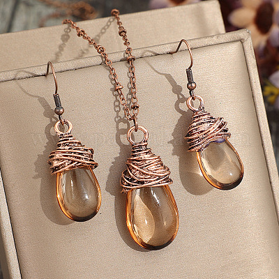 Комплекты из ожерелий и висячих серег из сплава со слезинками FS-WGA3296-01-1