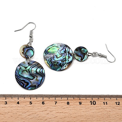 Латунные натуральные ракушки пауа плоские круглые висячие серьги EJEW-S278-01P-1