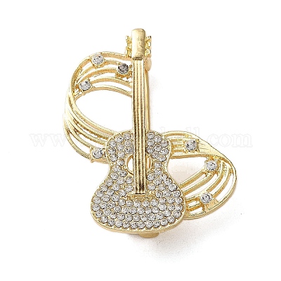 Гитара и музыкальная нота брошь с кристаллами и стразами JEWB-G040-05G-1