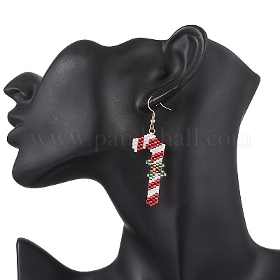 5 пара серег-подвесок из стеклянных бусин из нержавеющей стали 304 с рождественской тематикой EJEW-MZ00527-1