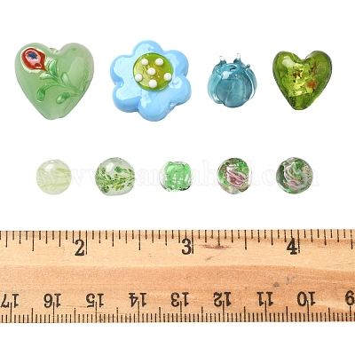 38 шт. 9 стиля стеклянных бусин ручной работы из серебряной фольги FOIL-FS0001-38-1