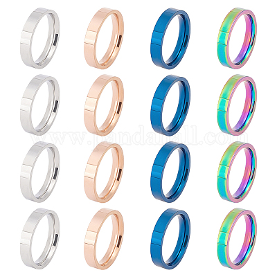 UNICRAFTALE 16Pcs 2 Colors 8 Sizes Grooved Finger Ring 201 Stainless Steel  Ring Core Blank Metal Blank Rings Wide Round DIY Finger Ring High Polished