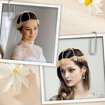 Сетчатые повязки на голову из сплава со стразами OHAR-WH20007-05G-01-1