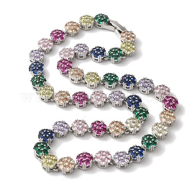 Ожерелья с цветочным звеном из латуни и циркония для женщин NJEW-B108-01P-03-1