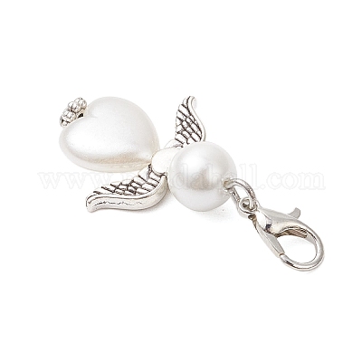 Подвеска в форме сердца ангела из стекла и АБС-пластика с имитацией жемчуга HJEW-JM03565-02-1