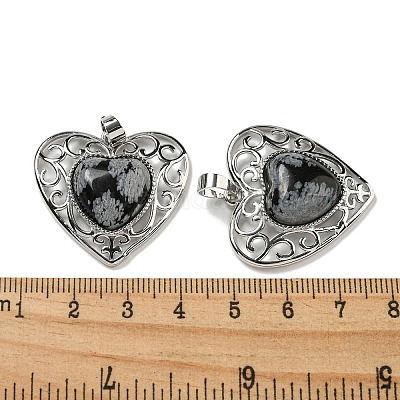 Подвески в форме сердца из натурального снежинки с обсидианом и персиком G-G158-01G-1