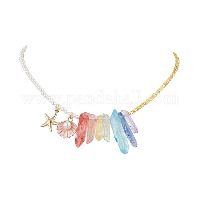 Ожерелья из бусин из натурального кварцевого кристалла с трещинками NJEW-JN05175-1