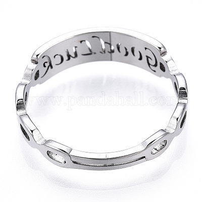 304 anillo ajustable de acero inoxidable con palabra buena suerte para mujer.  al por mayor para bisuterías 