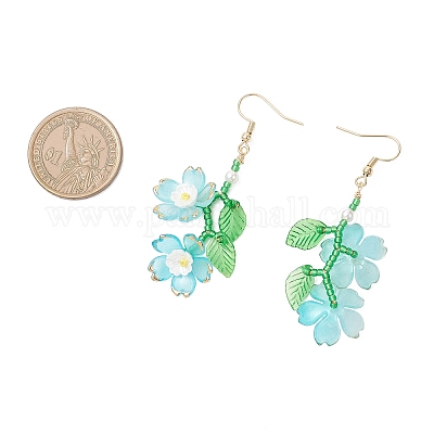 Серьги с подвесками из акрилового цветка EJEW-MZ00588-1