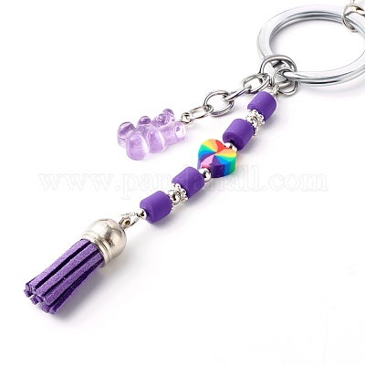 Beaded Keychain Pinky Purple Glitter Keyring Modern Polymer Clay Accessories  for Keys 