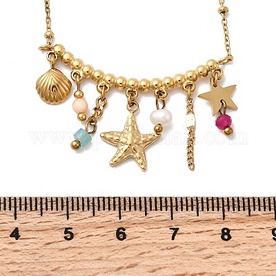 Женские ожерелья-нагрудники с подвеской в форме морской звезды из нержавеющей стали 304 NJEW-K255-58G-1