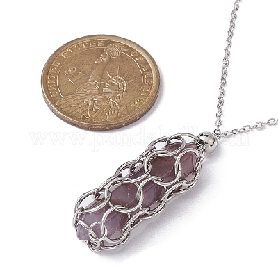 Ожерелье с подвеской в виде пули из натуральных смешанных драгоценных камней NJEW-JN04421-1