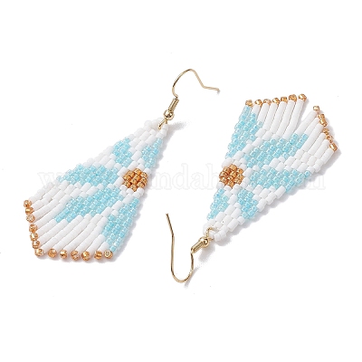 Серьги с подвесками из стеклянных бусин EJEW-MZ00167-01-1