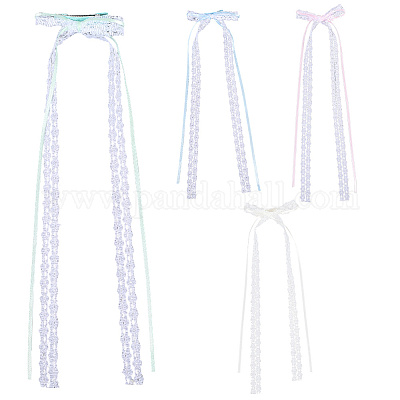 8 шт. 4-х цветные кружевные банты из полиэстера с заколками для волос из кожи аллигатора PHAR-CY0001-01-1