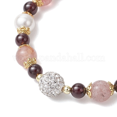 Браслеты из натуральных гранатовых и земляничных кварцевых бусин и ракушечного жемчуга BJEW-JB11821-1