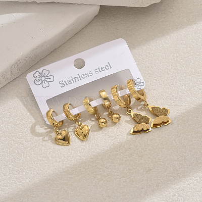 3 пара серег в форме сердца и бабочки из нержавеющей стали 201 YL4741-1-1