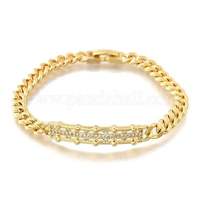 Браслеты из латунных прямоугольных звеньев с микропаве из прозрачного кубического циркония BJEW-F498-01A-G-1