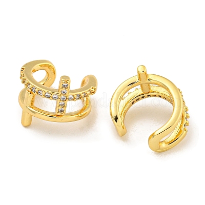 Женские серьги-манжеты из латуни с микропаве и прозрачным цирконием EJEW-C104-130G-1