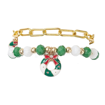 2 шт. 2 стильных браслета с подвесками из сплава и эмали в рождественском стиле и наборы железных браслетов-цепочек со скрепками BJEW-JB12443-03-1