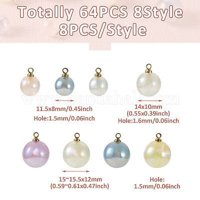 64 шт. 8 стильных подвески из АБС-пластика с имитацией жемчуга PACR-CD0001-03-1