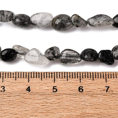 Нити бусин из натурального черного рутилированного кварца G-R445-6x8-18-1