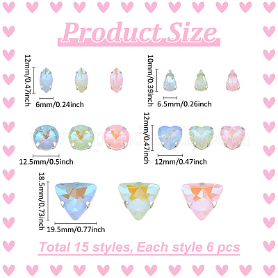 90 шт. 15 стиля мокко флуоресцентный(mi) пришивной стразы GGLA-ME0001-01-1