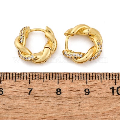 Латунные серьги-кольца из прозрачного кубического циркония EJEW-R025-16G-1
