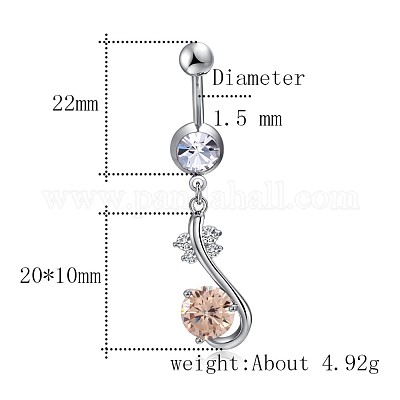 Латунное кольцо пупка с фианитом AJEW-EE0004-48-1