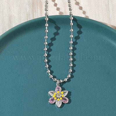 Латунные подвески в форме цветка с розовым и прозрачным кубическим цирконием и эмалевым паве NJEW-G183-04P-1