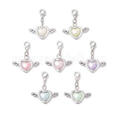 Акриловые подвески в форме сердца и крыла с имитацией жемчуга HJEW-JM03667-1