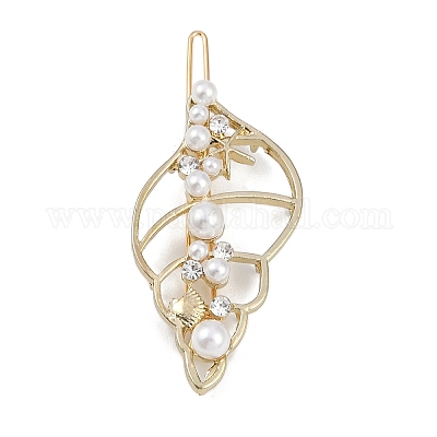 Заколки для волос из пластика с имитацией жемчуга и стразами из сплава AJEW-A056-03D-1