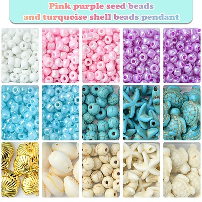 Наборы для изготовления браслетов из синтетической бирюзы и бисера своими руками DIY-FS0007-01-1