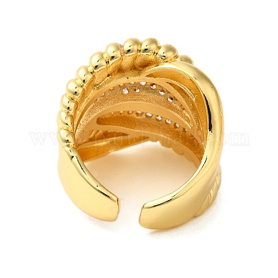 Открытые манжеты из латуни с микропаве и прозрачным цирконием для женщин RJEW-A048-13G-1