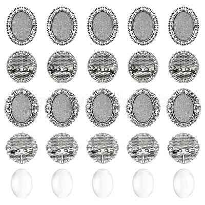 10 шт. 2 стиля винтажной броши из сплава с кабошоном и безелем FIND-FS0004-64-1