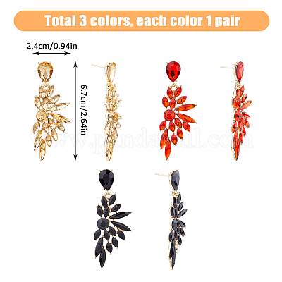 3 пара двухцветных сережек-гвоздиков в форме крыльев из смолы EJEW-FI0002-17-1