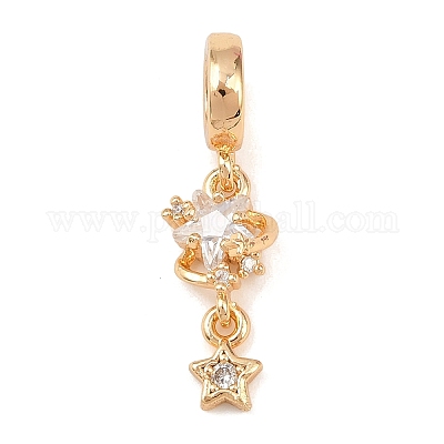 Европейские подвески-подвески из латуни с паве из прозрачного кубического циркония KK-K407-37G-1