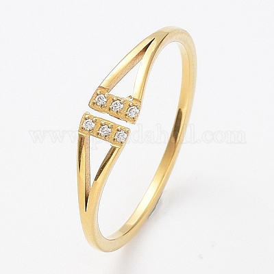 Кольцо-манжета из нержавеющей стали 304 с ионным покрытием (IP) и открытым треугольником с кубическим цирконием RJEW-K224-09G-1