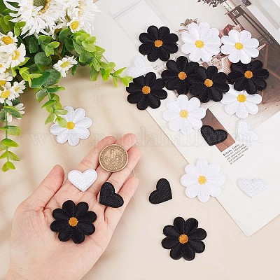 Wholesale Gorgecraft 60Pcs 4 Style Sunflower & Love Heart Shape  Computerized Embroidery Cloth Iron on/Sew on Patches 