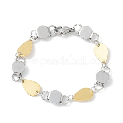 201 нержавеющая сталь плоские круглые и каплевидные звенья браслеты цепи для женщин и мужчин BJEW-I316-01PG-1