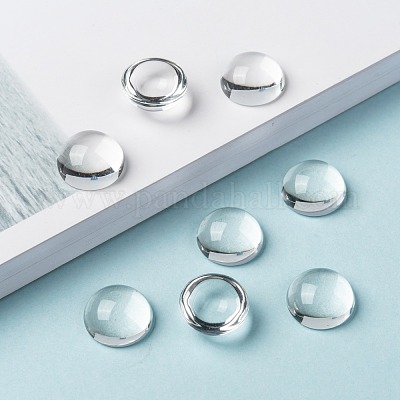 Прозрачный полукруглый стеклянные кабошоны X-GGLA-R027-14mm-1